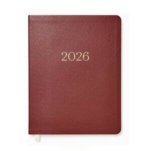 2025-2026 Paper Source Maroon Leather 18-Month Weekly Desk Planner